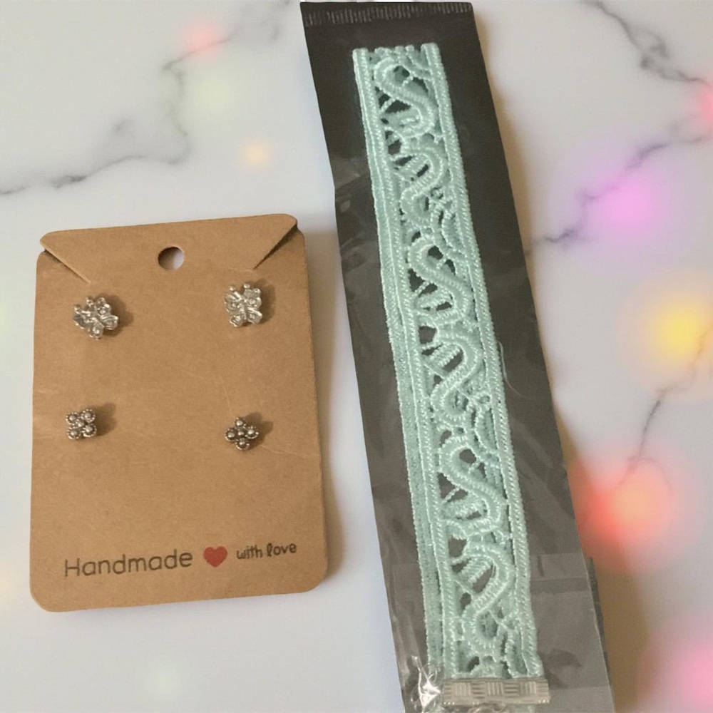 Mint Green Lace chocker and butterflies Earrings Set